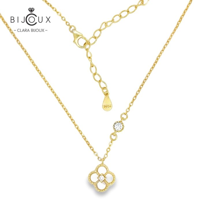 Позлатено сребърно колие с бял седеф и CZ камък Clara Bijoux