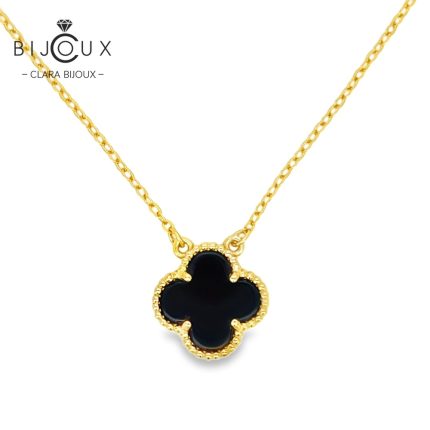 Сребърно колие с 18K жълта позлатка и детелинка от черен ахат Clara Bijoux