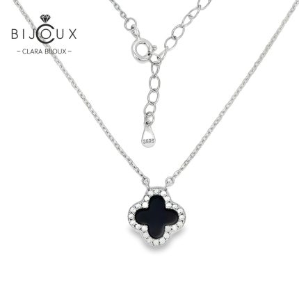 Елегантно родирано сребърно колие с черен ахат Clara Bijoux