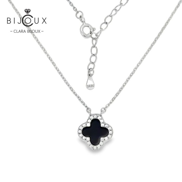 Елегантно родирано сребърно колие с черен ахат Clara Bijoux