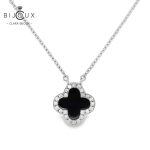 Сребърно колие с черен ахат и бели CZ камъни Clara Bijoux