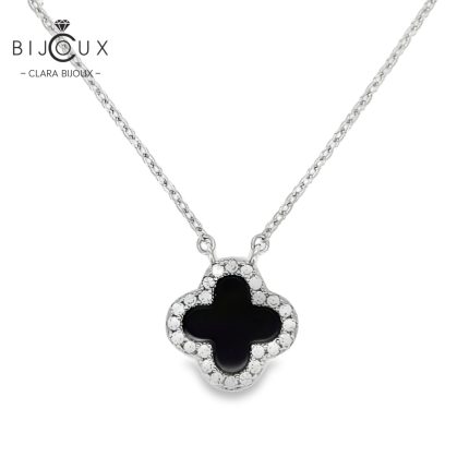 Сребърно колие с черен ахат и бели CZ камъни Clara Bijoux