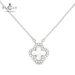 Сребърно колие с бял седеф и бели CZ камъни Clara Bijoux