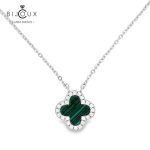 Елегантно родирано сребърно колие с детелинка от малахит Clara Bijoux