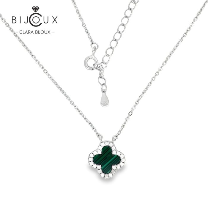 Сребърно колие с малахит и бели CZ камъни Clara Bijoux