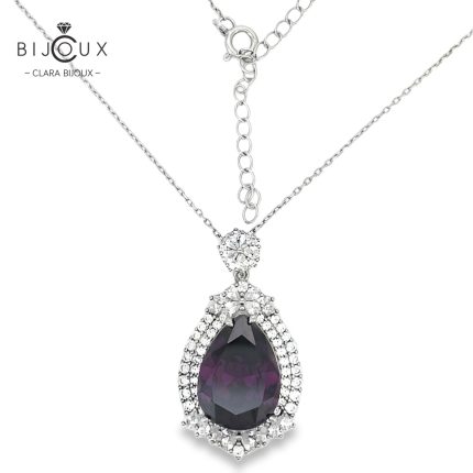 Луксозно сребърно колие с лилав циркон Clara Bijoux – елегантен капковиден дизайн