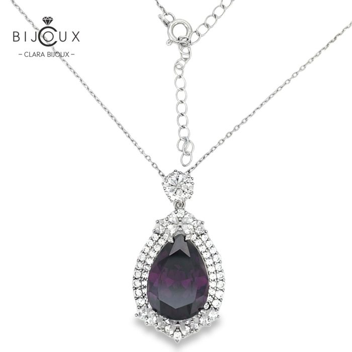 Луксозно сребърно колие с лилав циркон Clara Bijoux – елегантен капковиден дизайн