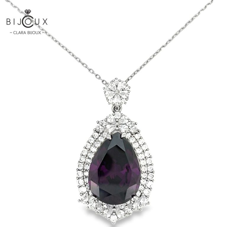 Родирано сребърно колие с лилав циркон и бели CZ камъни Clara Bijoux