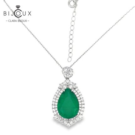 Луксозно сребърно колие със зелен циркон Clara Bijoux – елегантен капковиден дизайн