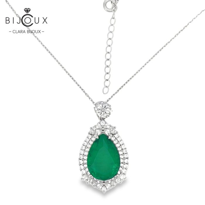 Луксозно сребърно колие със зелен циркон Clara Bijoux – елегантен капковиден дизайн