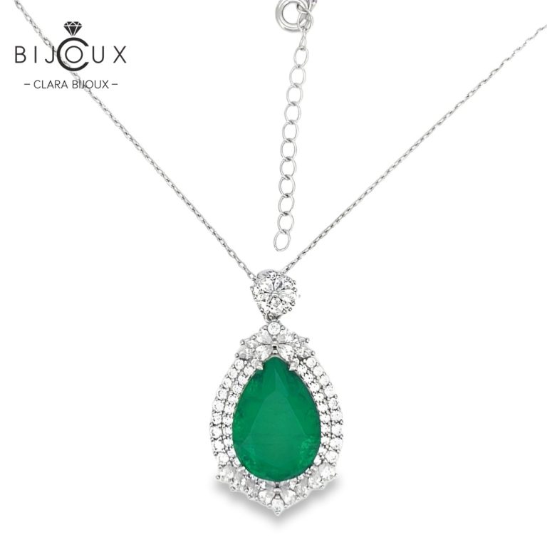 Луксозно сребърно колие със зелен циркон Clara Bijoux – елегантен капковиден дизайн
