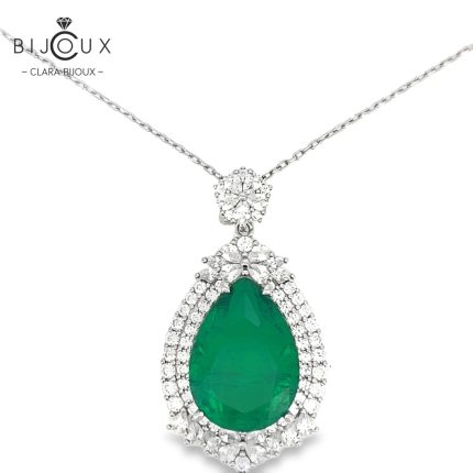 Родирано сребърно колие със зелен циркон и бели CZ камъни Clara Bijoux