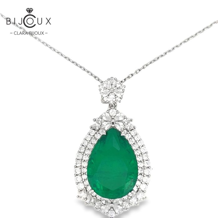 Родирано сребърно колие със зелен циркон и бели CZ камъни Clara Bijoux