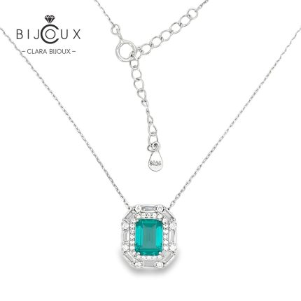 Родирано сребърно колие със зелен циркон и бели CZ камъни Clara Bijoux