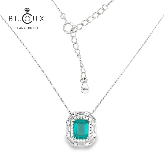 Родирано сребърно колие със зелен циркон и бели CZ камъни Clara Bijoux