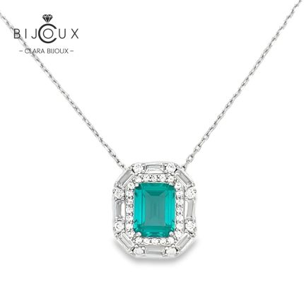 Луксозно сребърно колие със зелен циркон Clara Bijoux – елегантен квадратен дизайн
