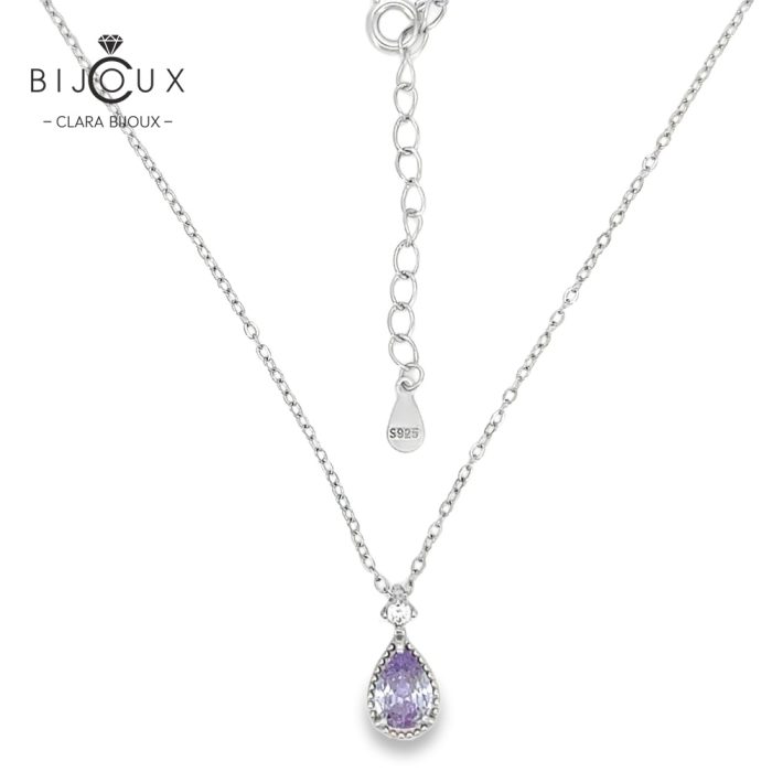 Родирано сребърно колие с бледолилав циркон и бял CZ камък Clara Bijoux