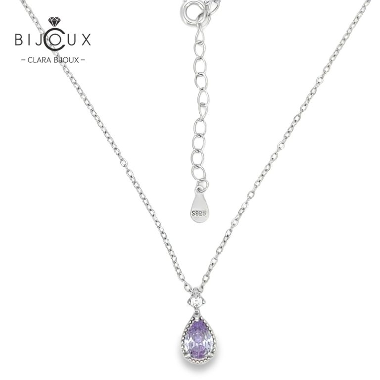 Родирано сребърно колие с бледолилав циркон и бял CZ камък Clara Bijoux