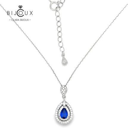 Родирано сребърно колие със син циркон и бели CZ камъни Clara Bijoux