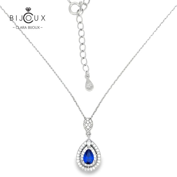 Родирано сребърно колие със син циркон и бели CZ камъни Clara Bijoux