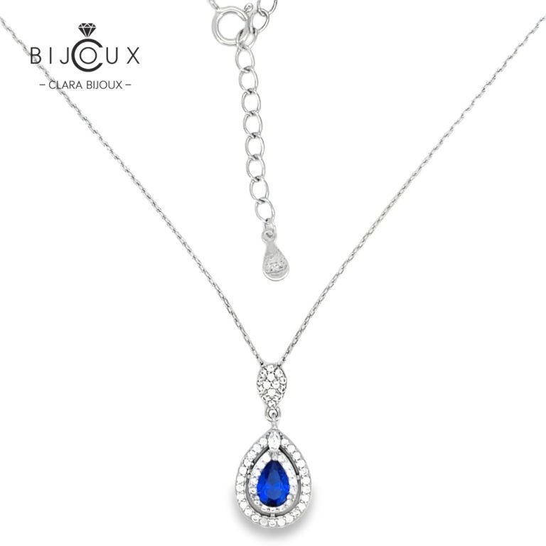 Родирано сребърно колие със син циркон и бели CZ камъни Clara Bijoux