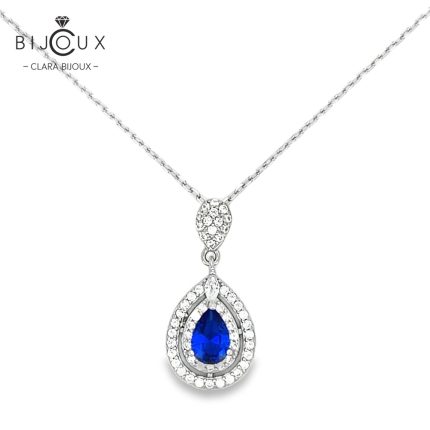 Луксозно сребърно колие със син циркон Clara Bijoux – елегантен капковиден дизайн