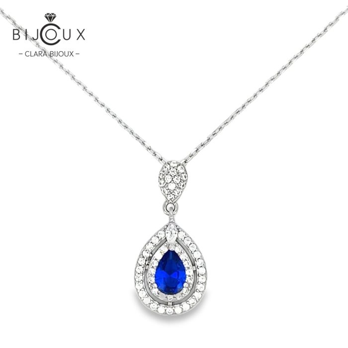 Луксозно сребърно колие със син циркон Clara Bijoux – елегантен капковиден дизайн