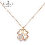 Сребърно колие с розова позлатка и детелина от бял седеф Clara Bijoux