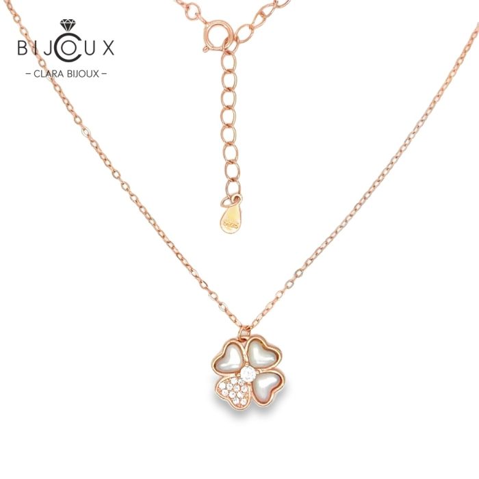 Бутиково сребърно колие детелинка с бял седеф Clara Bijoux – символ на късмет
