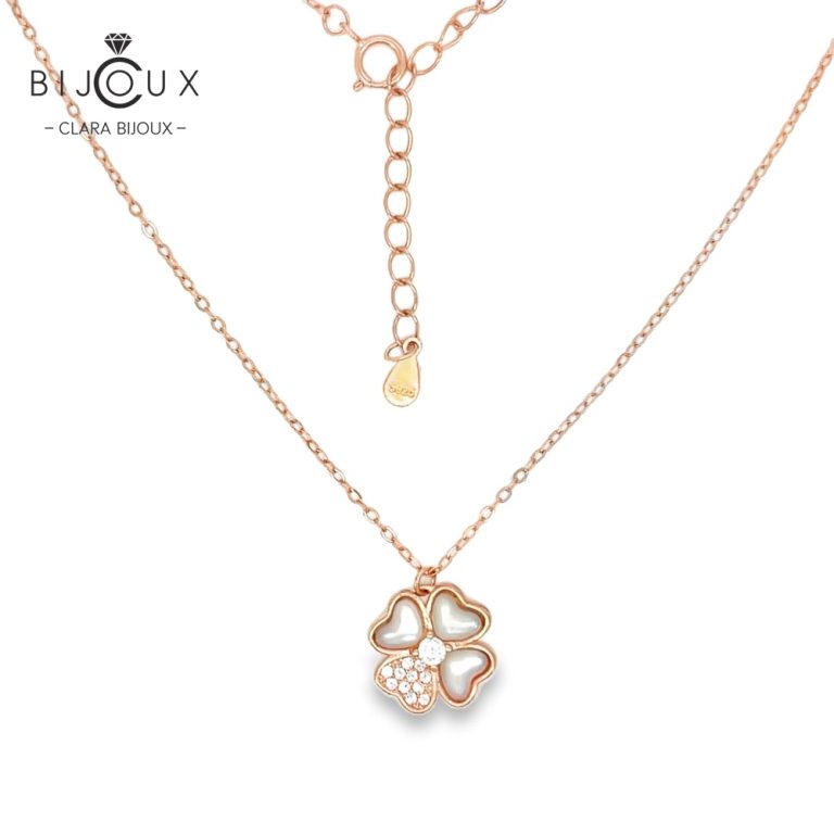 Бутиково сребърно колие детелинка с бял седеф Clara Bijoux – символ на късмет