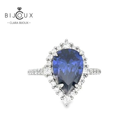 Елегантен сребърен пръстен с тъмносин камък Clara Bijoux – изглед отпред