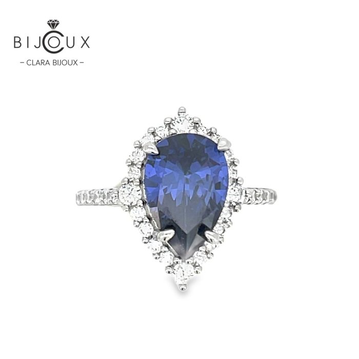 Елегантен сребърен пръстен с тъмносин камък Clara Bijoux – изглед отпред