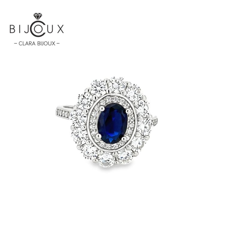 Сребърен пръстен с тъмносин камък Clara Bijoux – изглед отпред