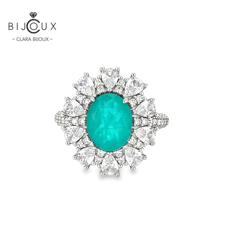 Сребърен пръстен със зелен камък Clara Bijoux – изглед отпред