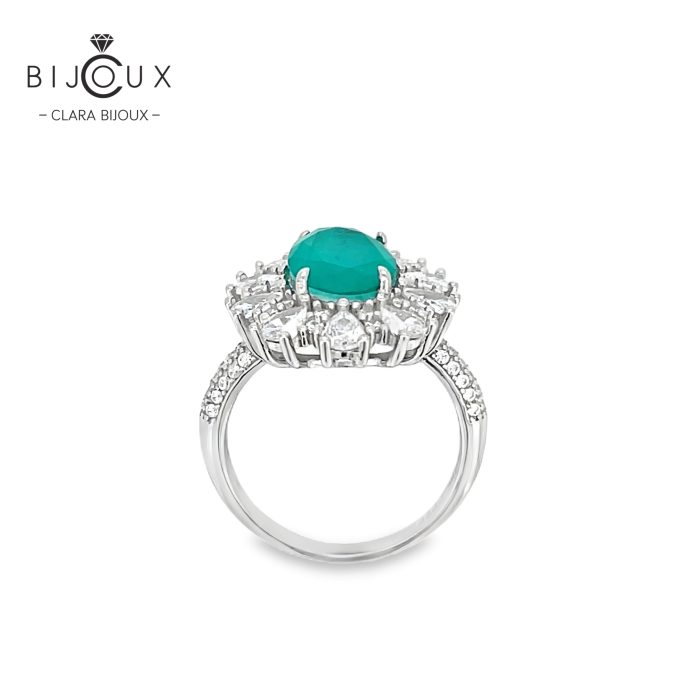 Бутиков сребърен пръстен от родирано сребро 925 със зелен камък Clara Bijoux