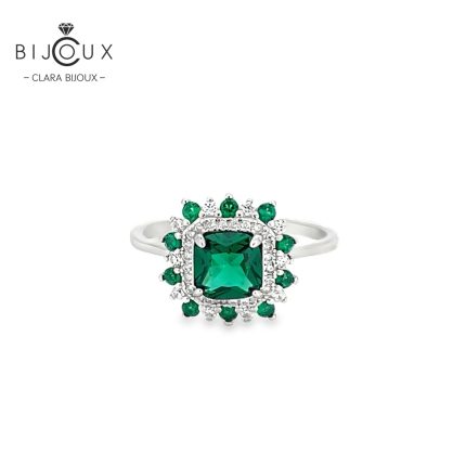 Сребърен пръстен с тъмнозелен камък Clara Bijoux – изглед отпред