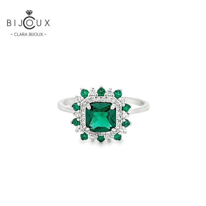 Сребърен пръстен с тъмнозелен камък Clara Bijoux – изглед отпред