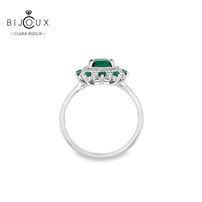 Елегантен сребърен пръстен от родирано сребро с тъмнозелен камък Clara Bijoux