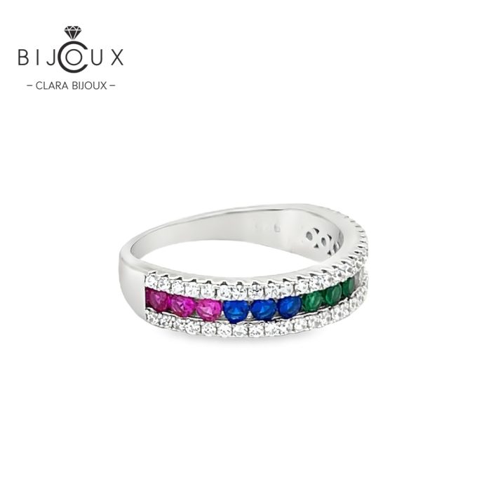 Родирано сребро 925 с фасетирани цветни камъни – пръстен Цветна хармония Clara Bijoux