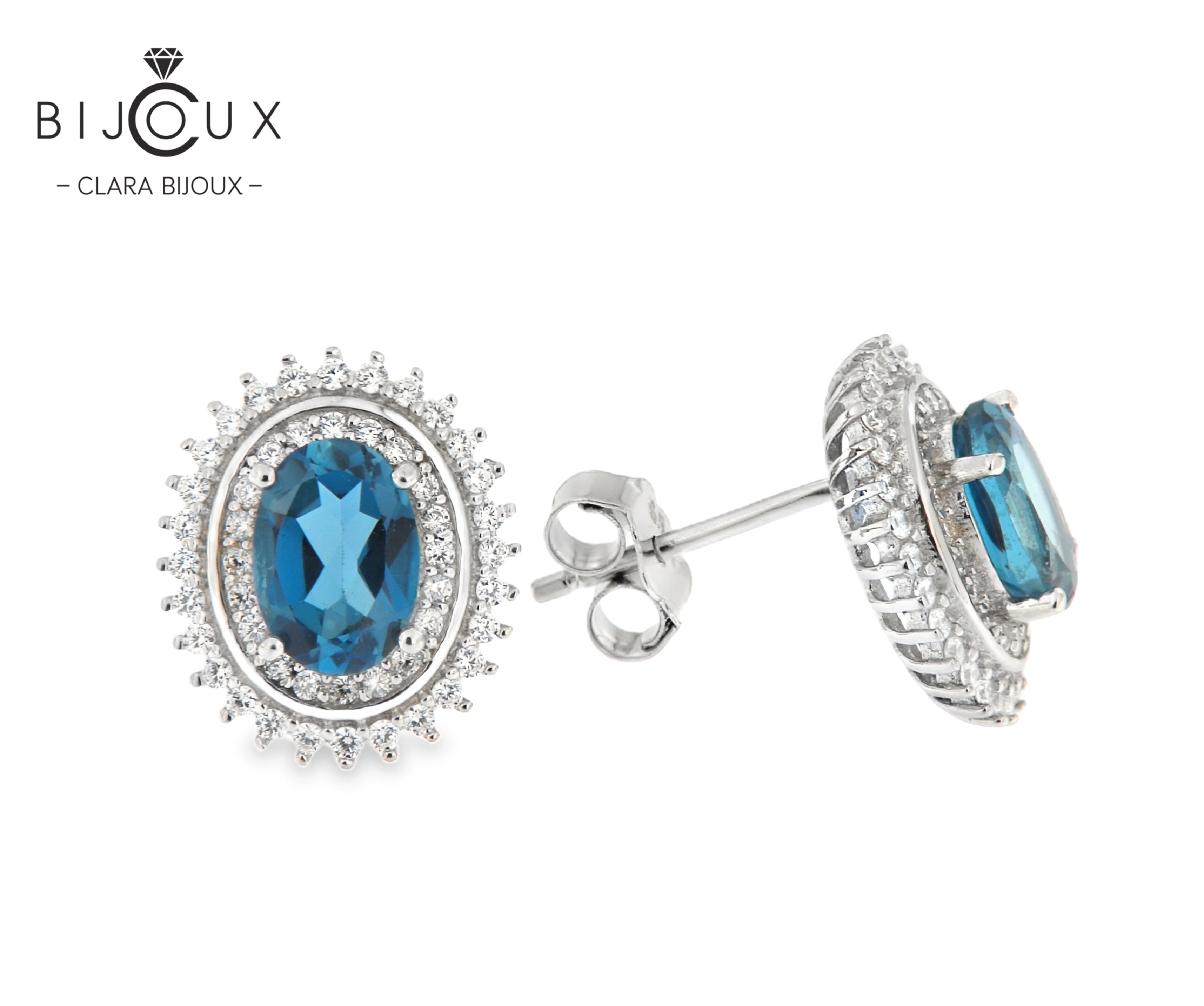 JE5053-11 сребърни обеци с естествени сини топази Лондон Clara Bijoux
