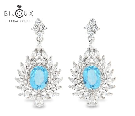 сребърни обеци с естествени Swiss Blue топази Clara Bijoux