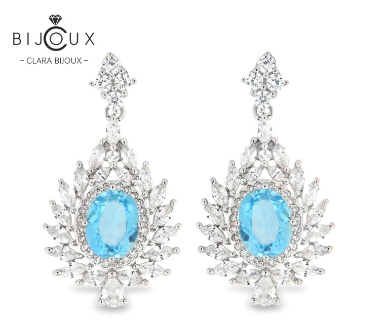 сребърни обеци с естествени Swiss Blue топази Clara Bijoux