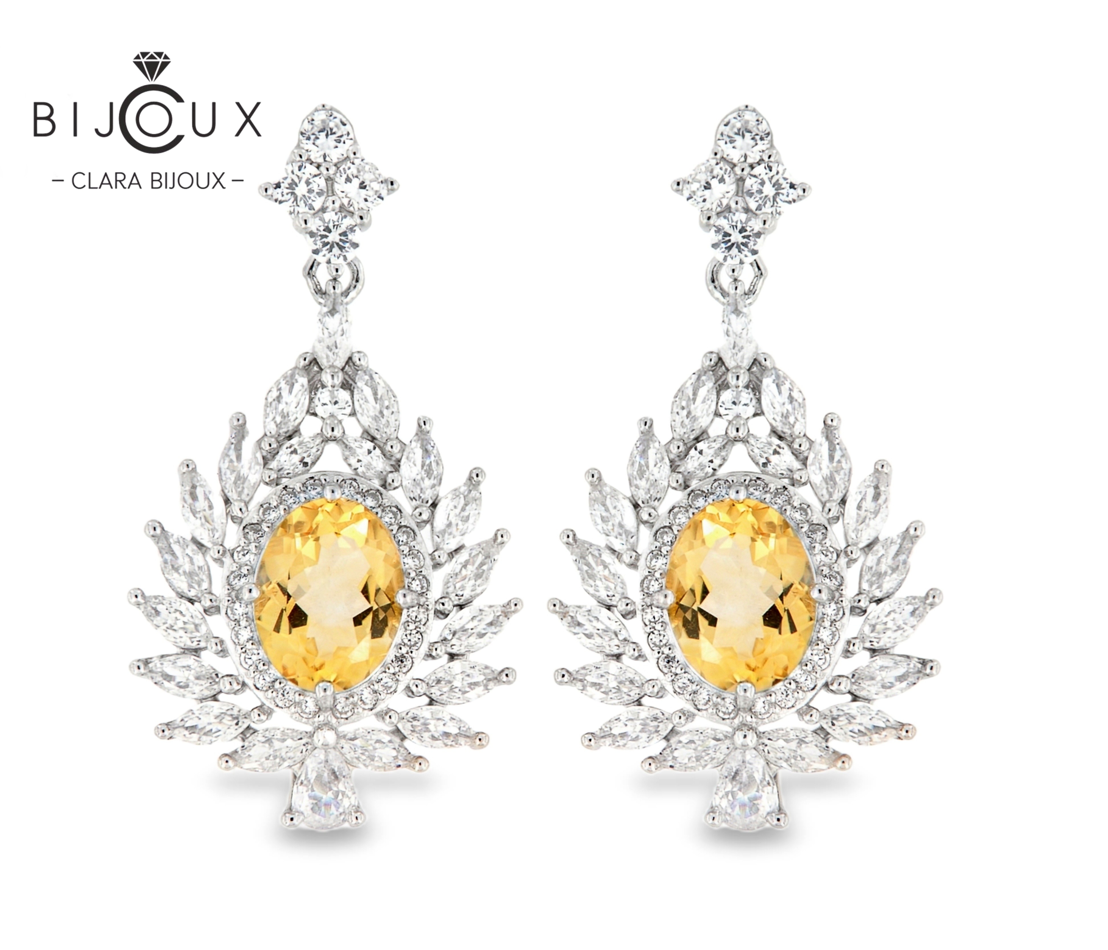 JE5299-4 висящи сребърни обеци с естествени цитрини Clara Bijoux