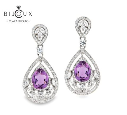 луксозни обеци с естествени аметисти Clara Bijoux