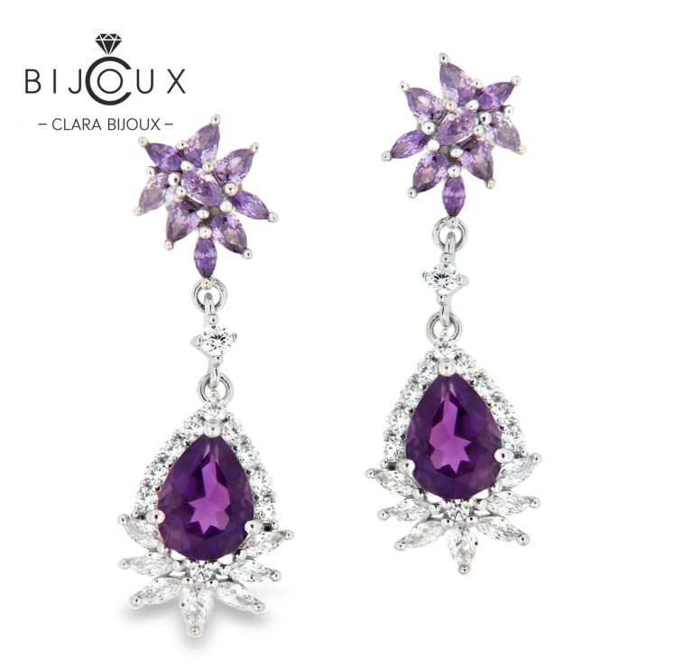 обеци с естествени аметисти Clara Bijoux