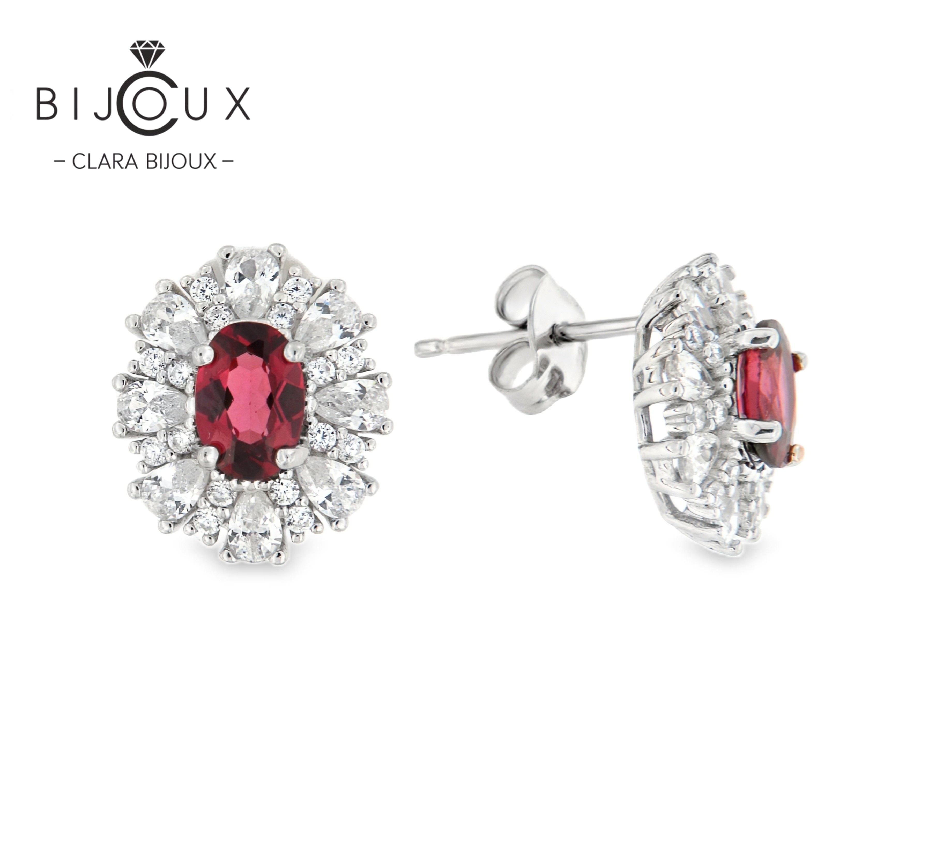 JE5426-31 Сребърни обеци с пироп Clara Bijoux