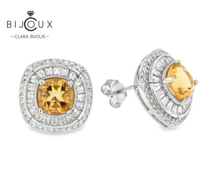 луксозни сребърни обеци с естествени цитрини Clara Bijoux