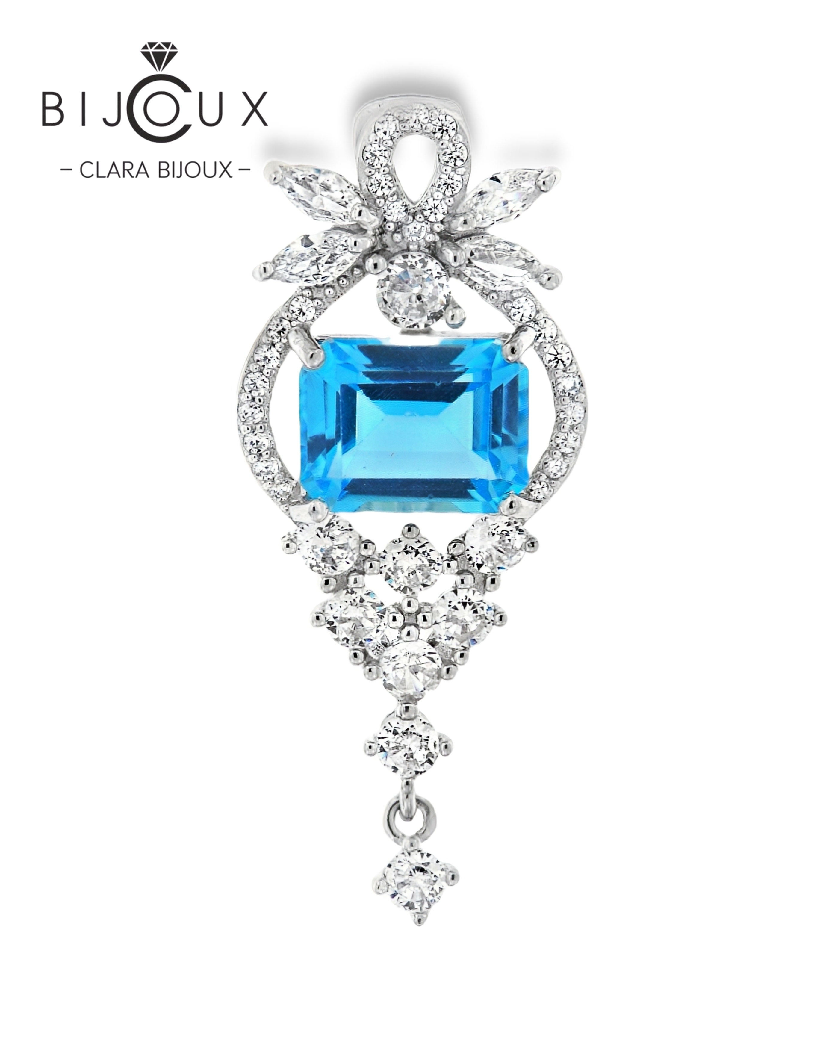 JP1542-1 бутикова сребърна висулка с естествен Swiss Blue Topaz Clara Bijoux