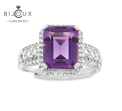 Сребърен пръстен с Аметист и бели CZ камъни Clara Bijoux