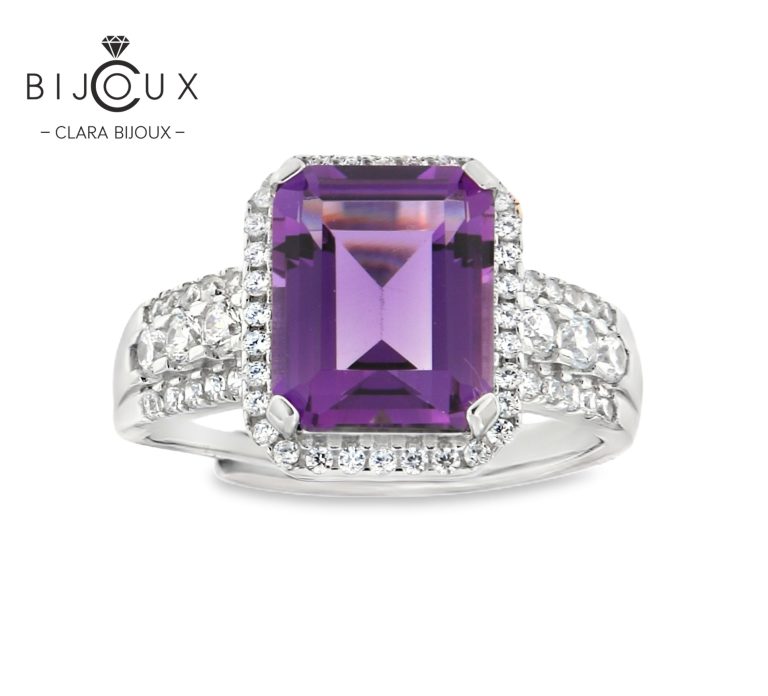 Сребърен пръстен с Аметист и бели CZ камъни Clara Bijoux